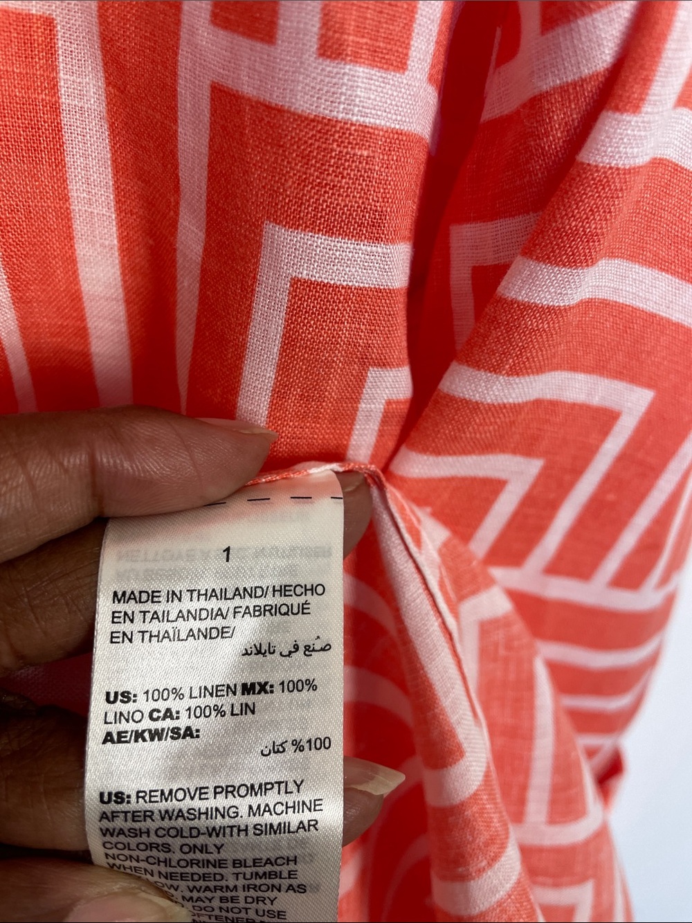 Chico's On Iron Linen Coral Geometric Button-Up 3/4 Sleeve Women's M Tunic Top - Picture 6 of 7